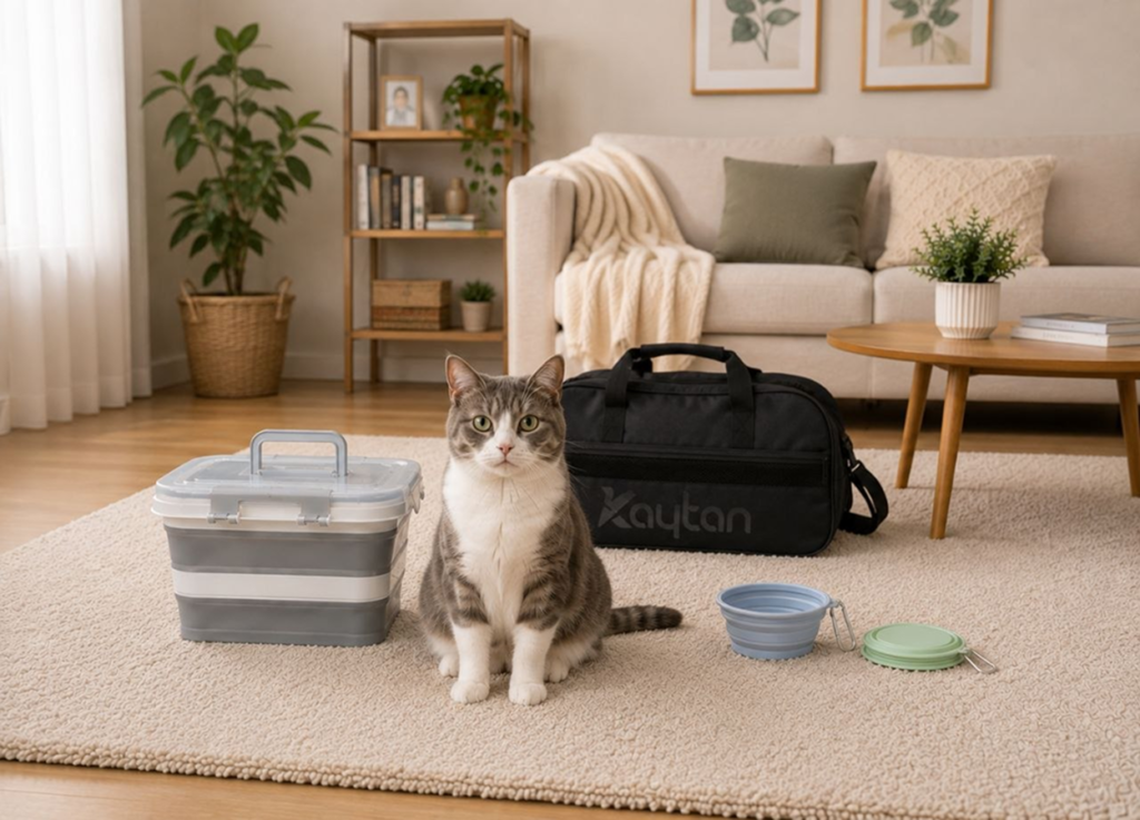 Kit da viaggio per gatti con lettiera pieghevole